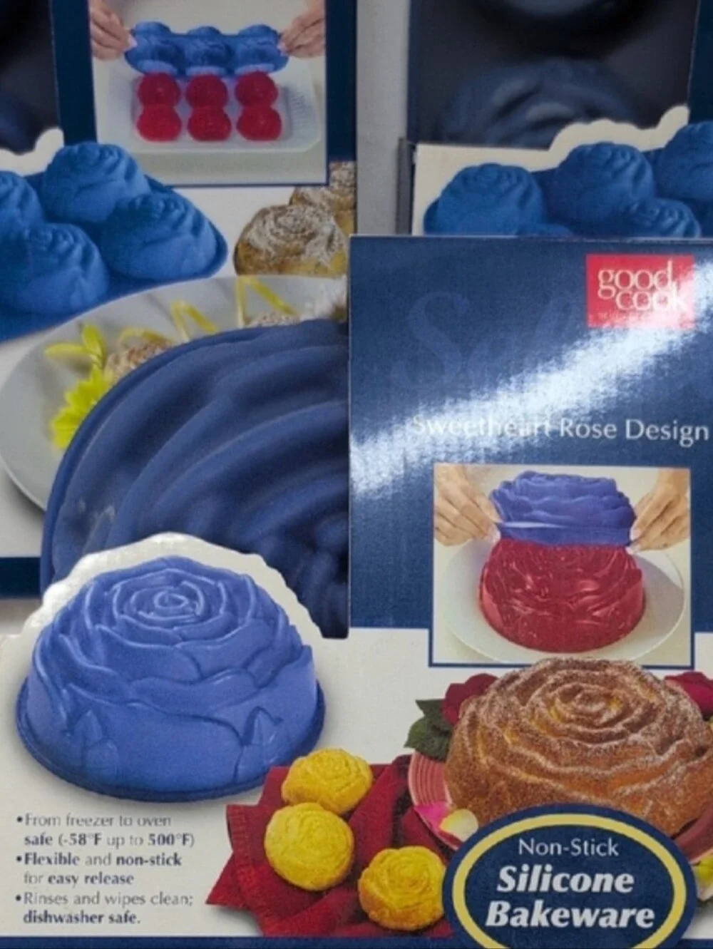 Good Cook 2 Mini Sweetheart Rose & 1 Rose Cake Silicone Bakeware Mold NIB